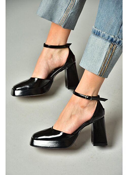 S282030308 Siyah Rugan Kalın Topuklu Kadın Ayakkabı - Görsel 6