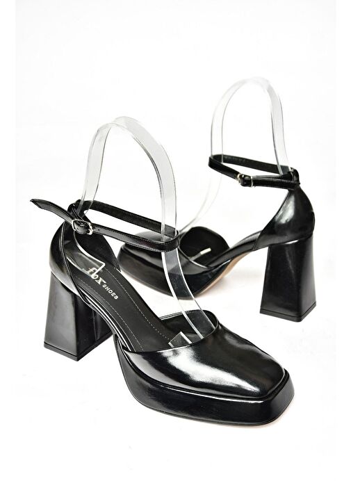 S282030308 Siyah Rugan Kalın Topuklu Kadın Ayakkabı - Görsel 9