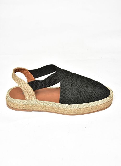 S404010106 Siyah Dantel Kumaş Kadın Espadril Sandalet - Görsel 6