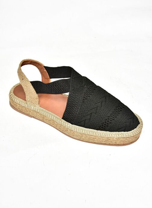 S404010106 Siyah Dantel Kumaş Kadın Espadril Sandalet - Görsel 7