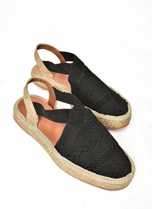S404010106 Siyah Dantel Kumaş Kadın Espadril Sandalet - Görsel 8