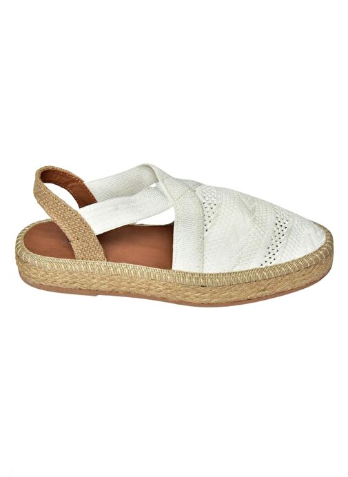 S404010106 Beyaz Dantel Kumaş Kadın Espadril Sandalet - Görsel 7