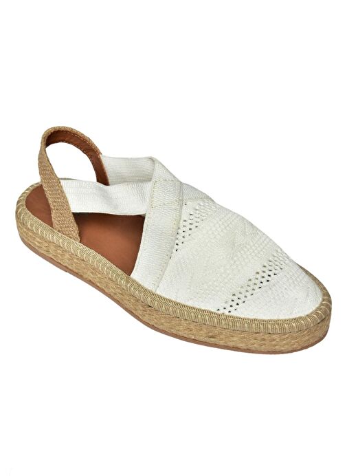 S404010106 Beyaz Dantel Kumaş Kadın Espadril Sandalet - Görsel 8