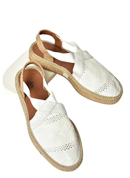 S404010106 Beyaz Dantel Kumaş Kadın Espadril Sandalet - Görsel 9