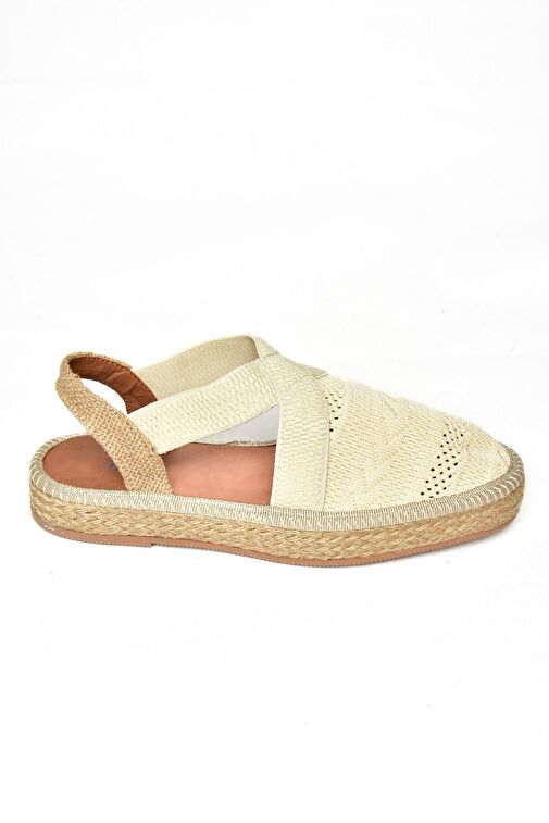 S404010106 Bej Dantel Kumaş Kadın Espadril Sandalet - Görsel 6