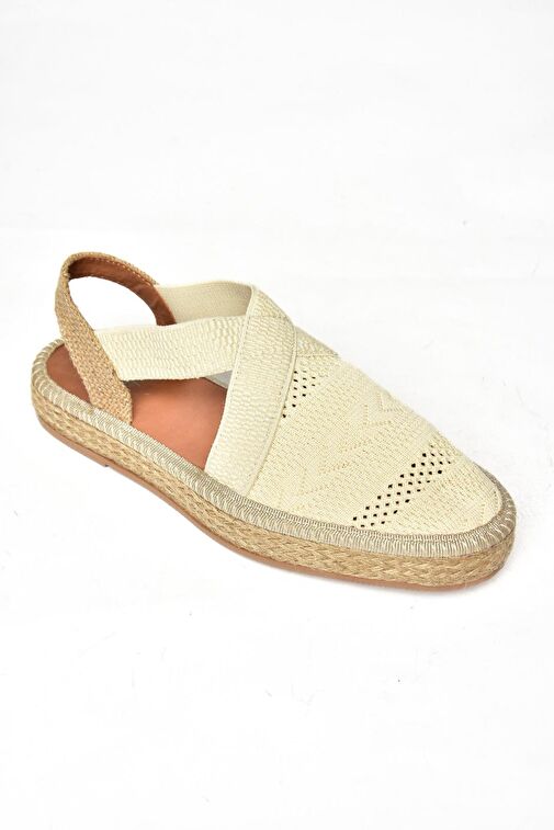 S404010106 Bej Dantel Kumaş Kadın Espadril Sandalet - Görsel 7
