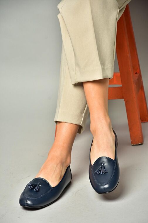 R667001203 Lacivert Hakiki Deri Babet - Görsel 4