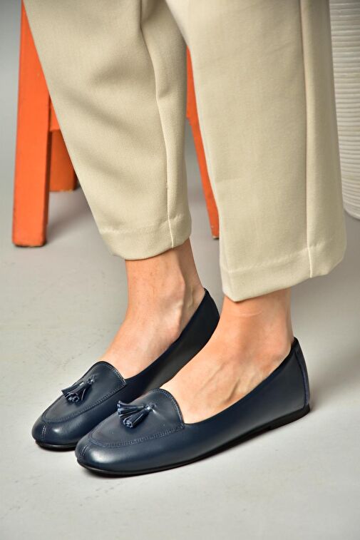 R667001203 Lacivert Hakiki Deri Babet - Görsel 5