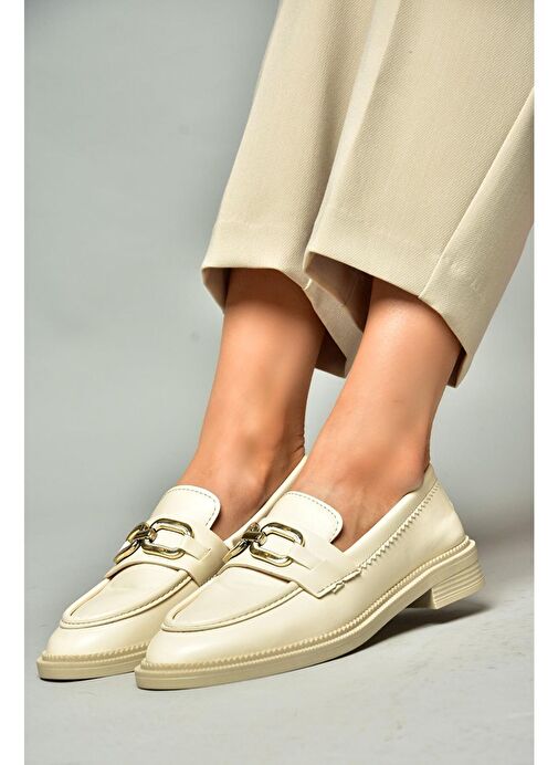 S652910009 Bej Loafer Makosen Kadın Ayakkabı - Görsel 2