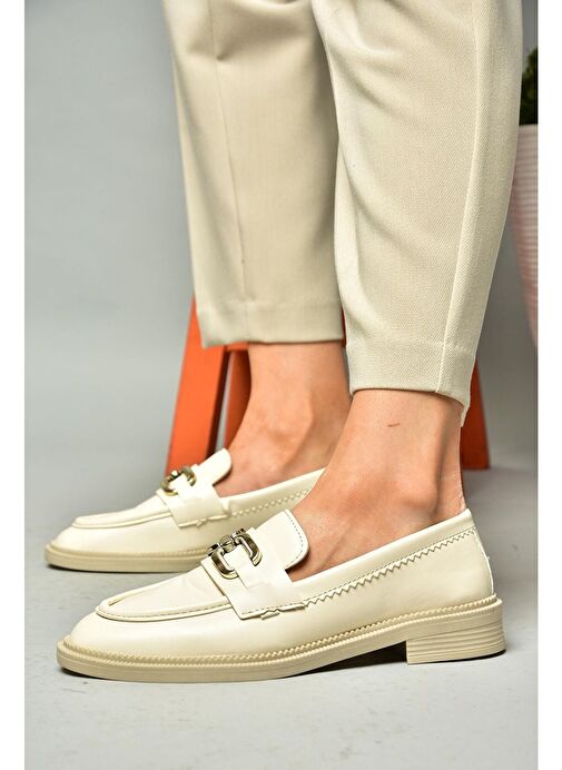 S652910009 Bej Loafer Makosen Kadın Ayakkabı - Görsel 3