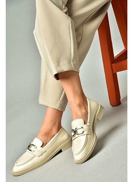 S652910009 Bej Loafer Makosen Kadın Ayakkabı - Görsel 4