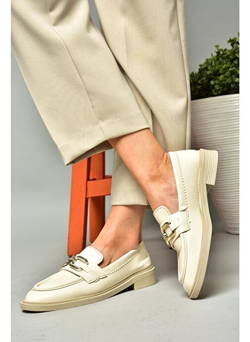 S652910009 Bej Loafer Makosen Kadın Ayakkabı - Görsel 5