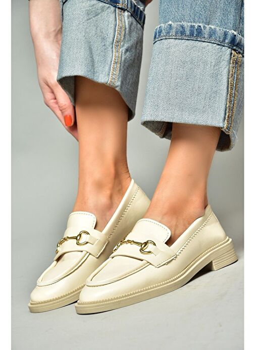 S652912009 Bej Loafer Makosen Kadın Ayakkabı - Görsel 2