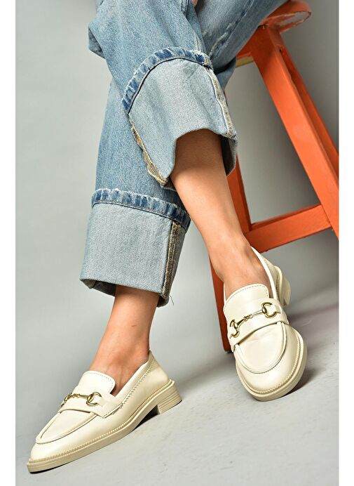 S652912009 Bej Loafer Makosen Kadın Ayakkabı - Görsel 3