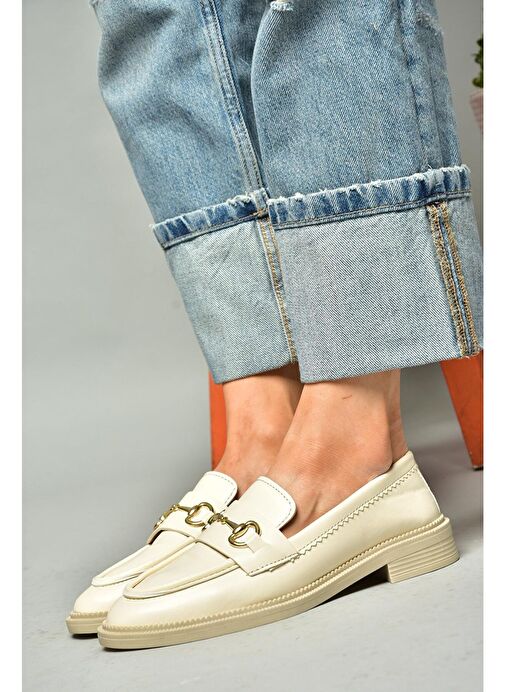 S652912009 Bej Loafer Makosen Kadın Ayakkabı - Görsel 4