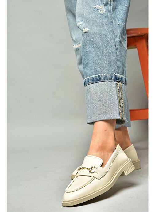 S652912009 Bej Loafer Makosen Kadın Ayakkabı - Görsel 5