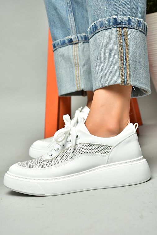 S274048509 Beyaz Taşlı Kadın Spor Ayakkabı Sneakers - Görsel 2