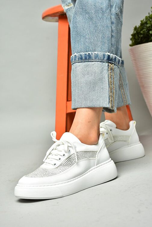 S274048509 Beyaz Taşlı Kadın Spor Ayakkabı Sneakers - Görsel 3