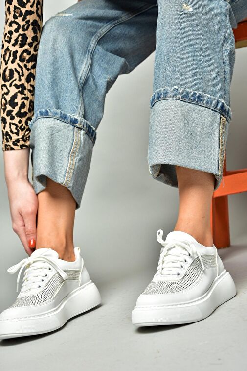 S274048509 Beyaz Taşlı Kadın Spor Ayakkabı Sneakers - Görsel 4