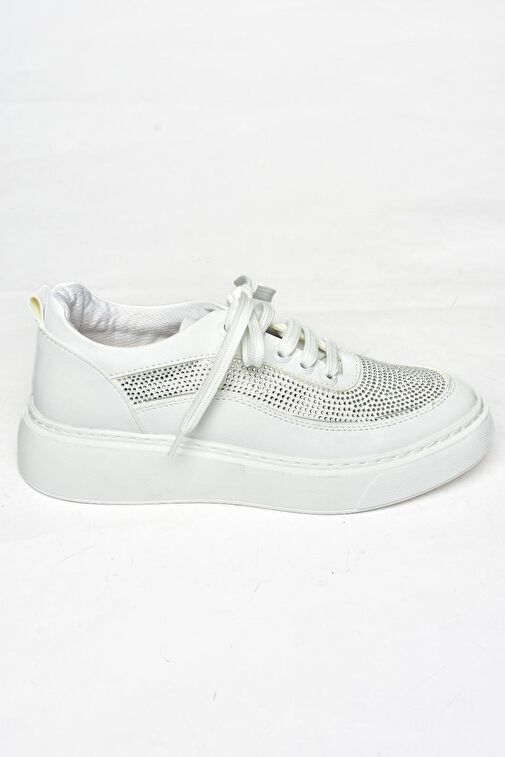 S274048509 Beyaz Taşlı Kadın Spor Ayakkabı Sneakers - Görsel 5