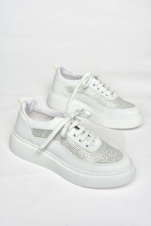 S274048509 Beyaz Taşlı Kadın Spor Ayakkabı Sneakers - Görsel 7