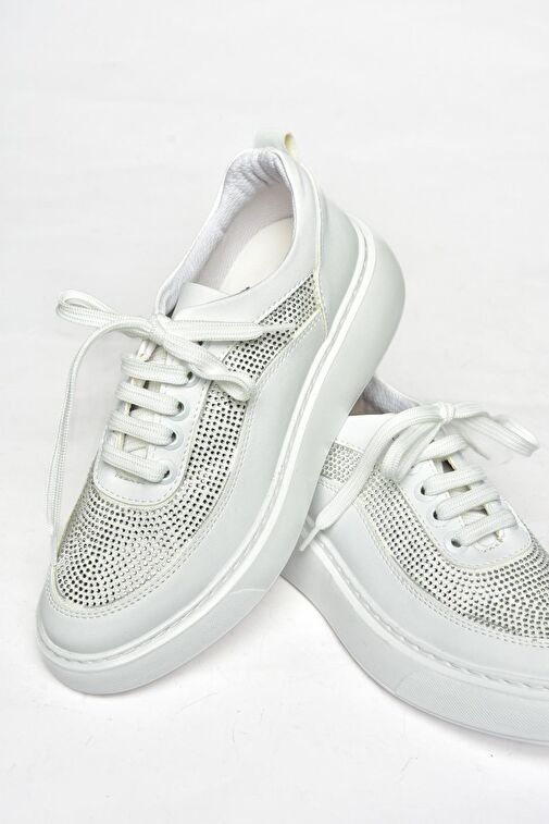 S274048509 Beyaz Taşlı Kadın Spor Ayakkabı Sneakers - Görsel 8