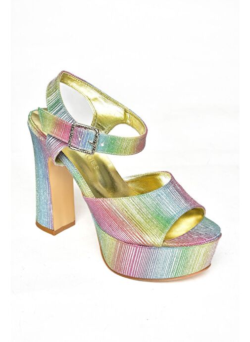 S246057114 Renkli Platform Topuklu Kadın Abiye Ayakkabı - Görsel 8