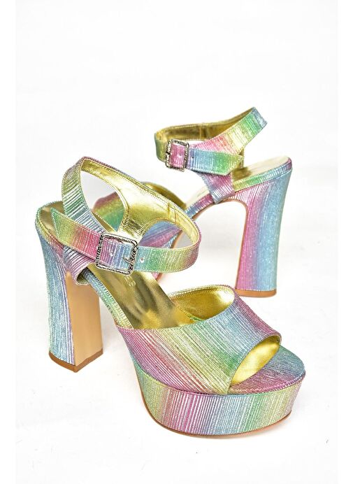 S246057114 Renkli Platform Topuklu Kadın Abiye Ayakkabı - Görsel 9