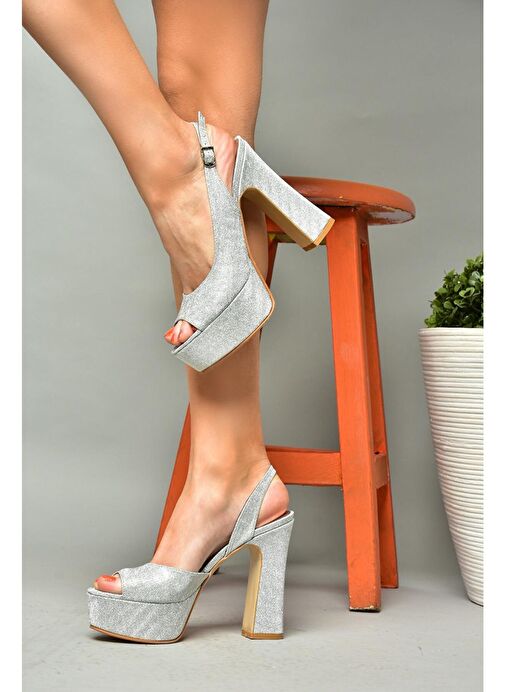 S246059914 Gümüş Sim Platform Topuklu Kadın Abiye Ayakkabı - Görsel 6
