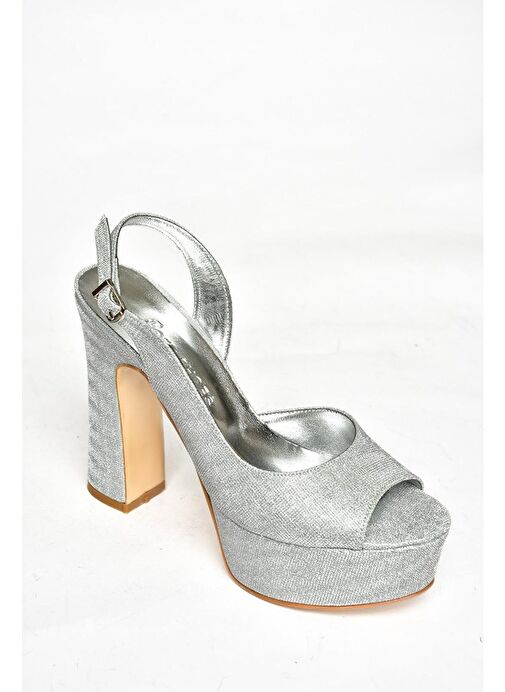 S246059914 Gümüş Sim Platform Topuklu Kadın Abiye Ayakkabı - Görsel 7
