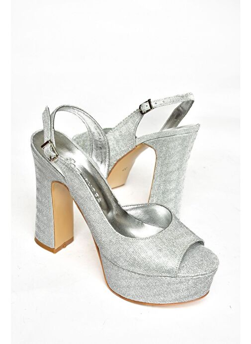 S246059914 Gümüş Sim Platform Topuklu Kadın Abiye Ayakkabı - Görsel 8