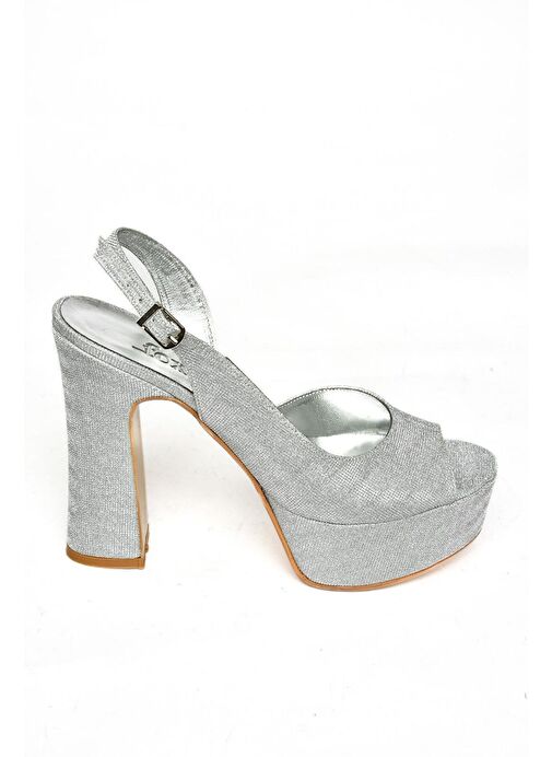 S246059914 Gümüş Sim Platform Topuklu Kadın Abiye Ayakkabı - Görsel 9