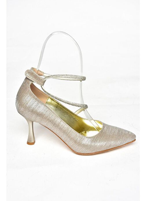 S246069714 Altın Simli İnce Topuklu Kadın Abiye Ayakkabı - Görsel 6