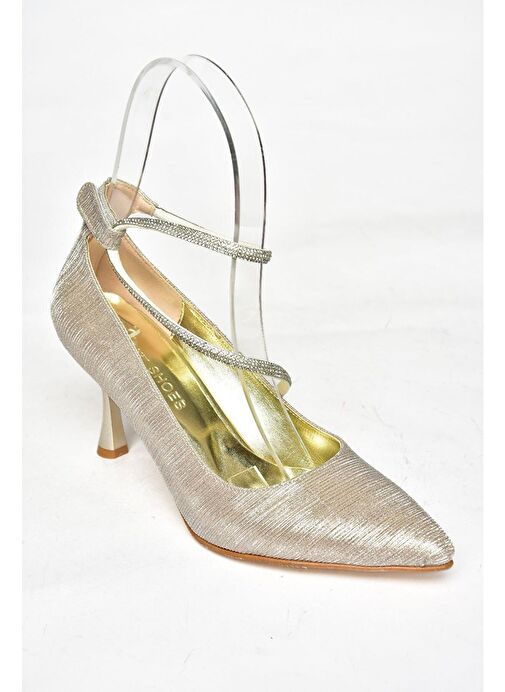 S246069714 Altın Simli İnce Topuklu Kadın Abiye Ayakkabı - Görsel 7
