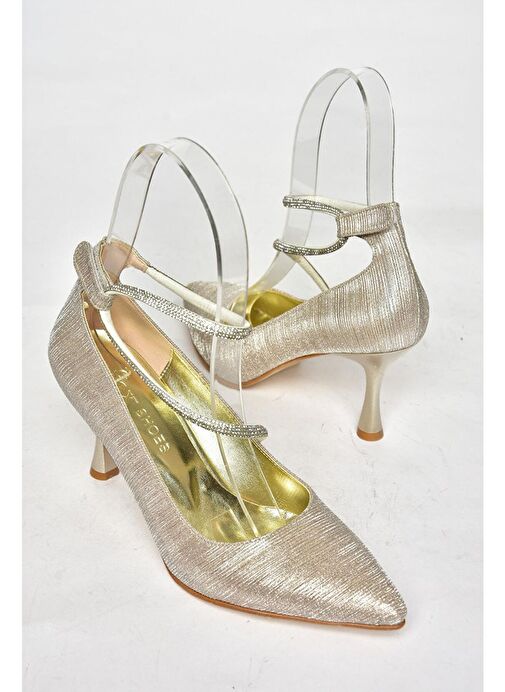 S246069714 Altın Simli İnce Topuklu Kadın Abiye Ayakkabı - Görsel 8