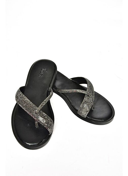 S250050109 Siyah Taşlı Parmak Arası Kadın Terlik - Görsel 7