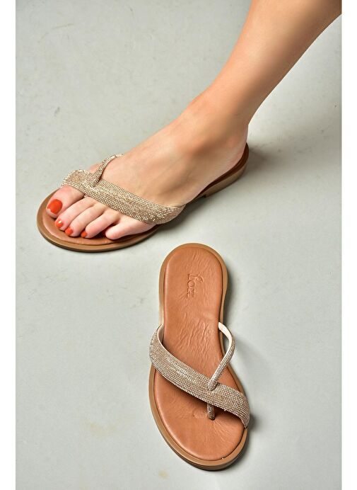 S250050109 Taba Taşlı Parmak Arası Kadın Terlik - Görsel 4