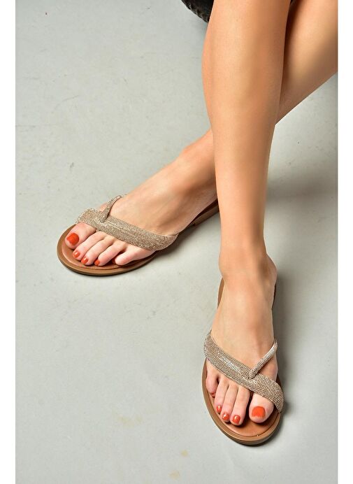 S250050109 Taba Taşlı Parmak Arası Kadın Terlik - Görsel 3