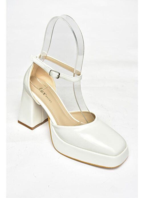 S282030308 Beyaz Rugan Kalın Topuklu Kadın Ayakkabı - Görsel 6