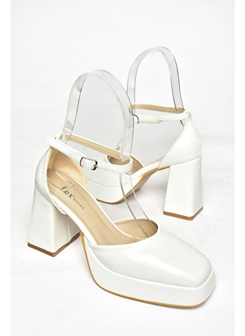 S282030308 Beyaz Rugan Kalın Topuklu Kadın Ayakkabı - Görsel 7
