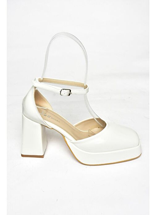 S282030308 Beyaz Rugan Kalın Topuklu Kadın Ayakkabı - Görsel 8