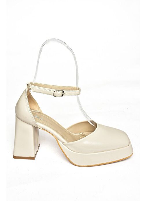 S282030308 Bej Rugan Kalın Topuklu Kadın Ayakkabı - Görsel 7