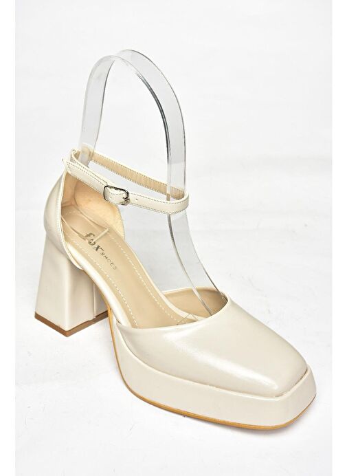 S282030308 Bej Rugan Kalın Topuklu Kadın Ayakkabı - Görsel 8