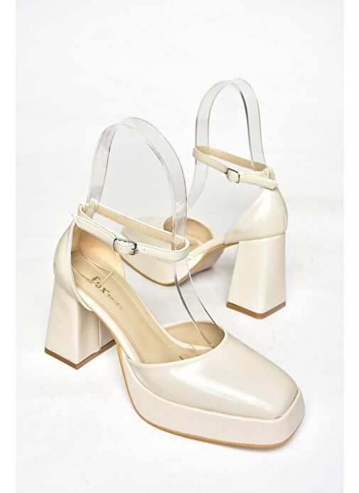 S282030308 Bej Rugan Kalın Topuklu Kadın Ayakkabı - Görsel 9