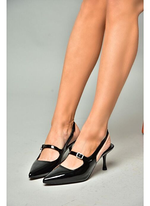 S404200608 Siyah Rugan İnce Topuklu Kadın Ayakkabı - Görsel 3
