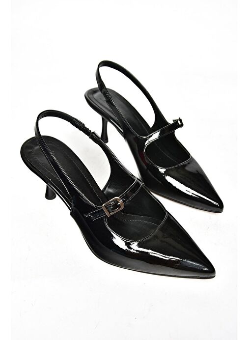 S404200608 Siyah Rugan İnce Topuklu Kadın Ayakkabı - Görsel 7
