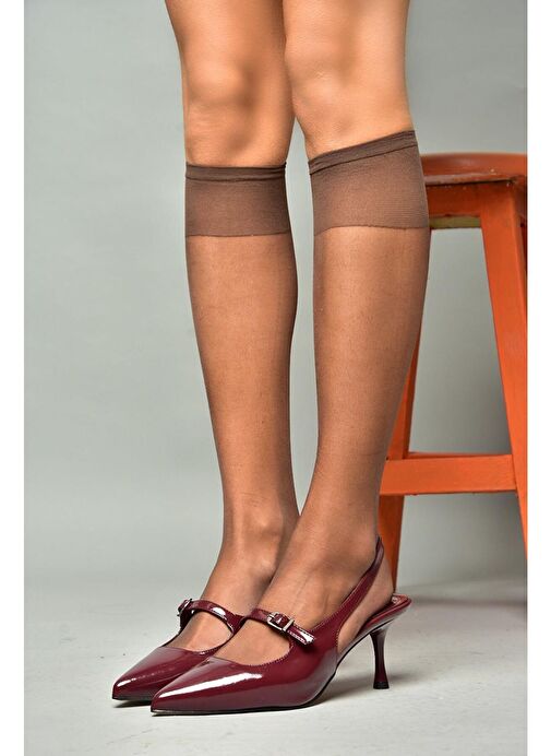 S404200608 Bordo Rugan İnce Topuklu Kadın Ayakkabı - Görsel 5