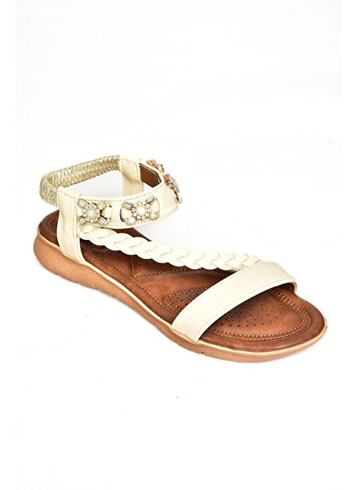 S258013409 Bej Alçak Tabanlı Kadın Sandalet - Görsel 7