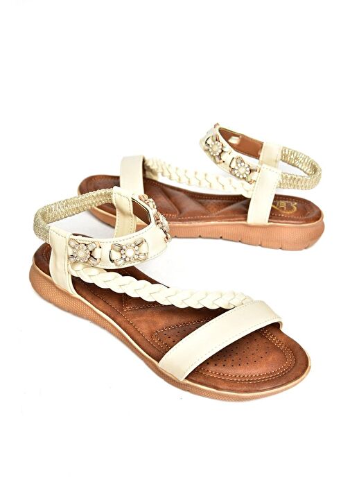 S258013409 Bej Alçak Tabanlı Kadın Sandalet - Görsel 8