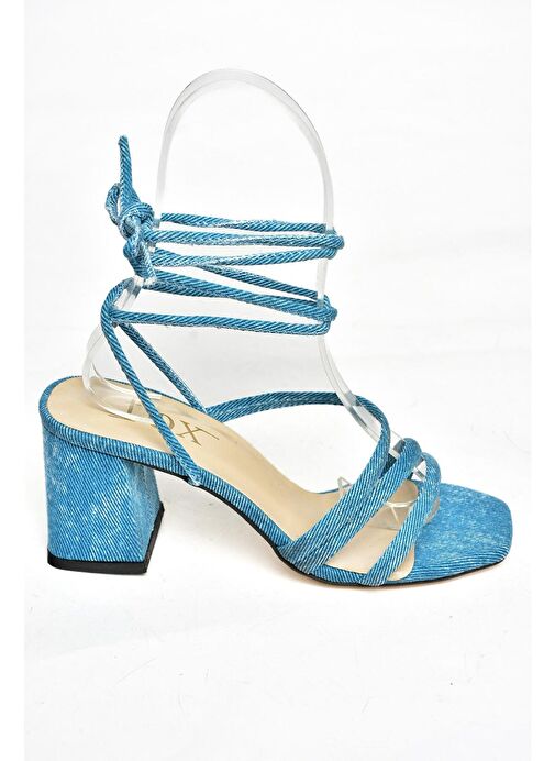S369683010 Mavi Kot Topuklu Bilekten Bağlamalı Kadın Ayakkabı - Görsel 7